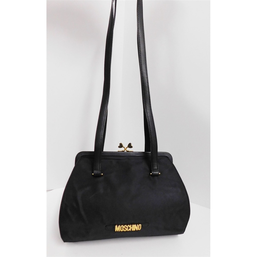 Moschino Redwall Italy Vintage Black Nylon Leather Shoulder Bag‎